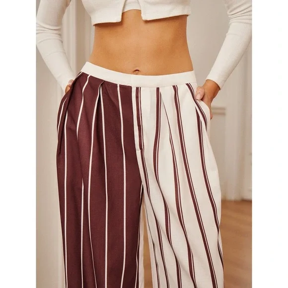 Commense Burgundy Striped Wide Leg Pants High Waist Career Casual Size S - Picture 3 of 12